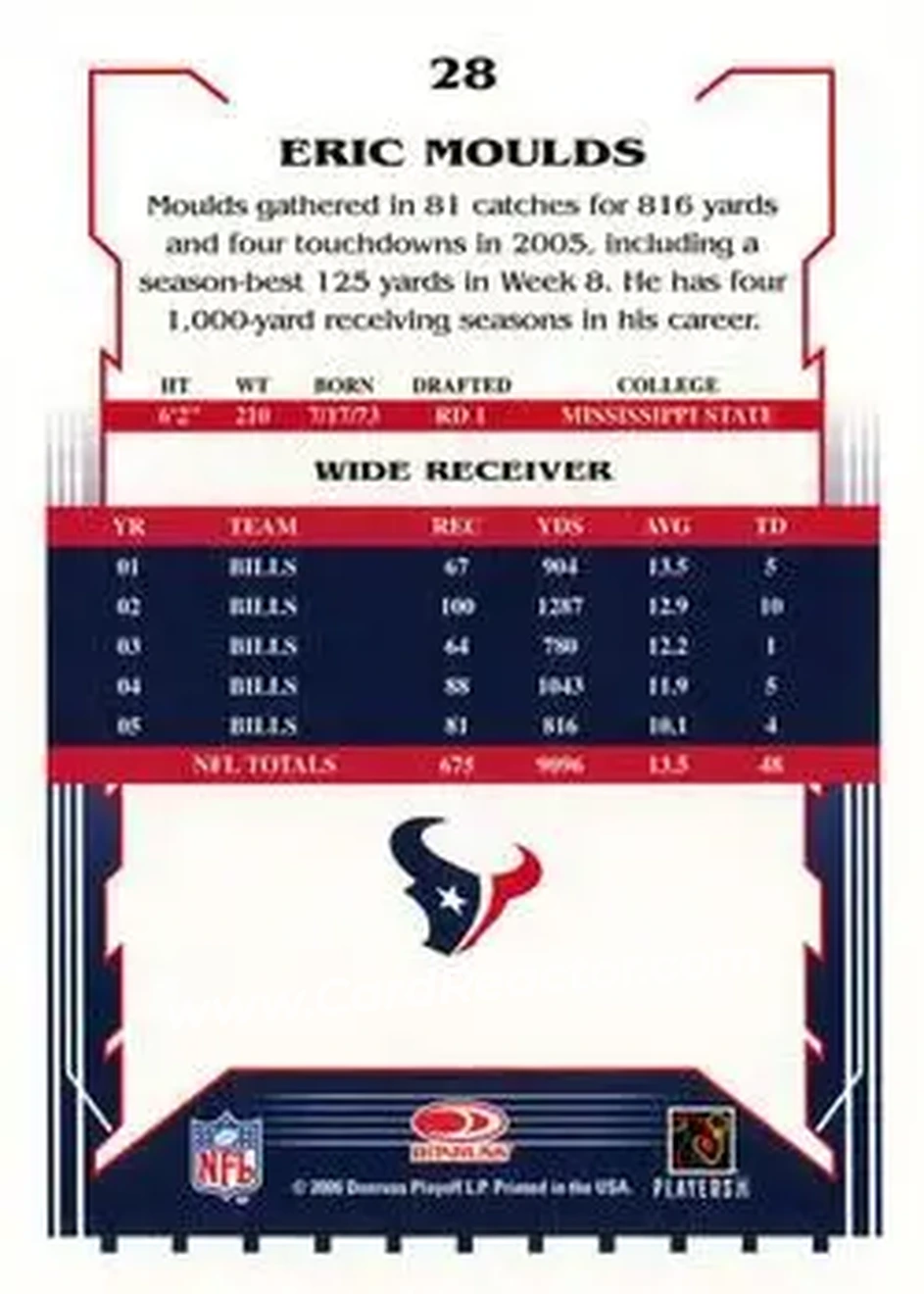 2006 Score #28a - Eric Moulds - Houston Texans - Back
