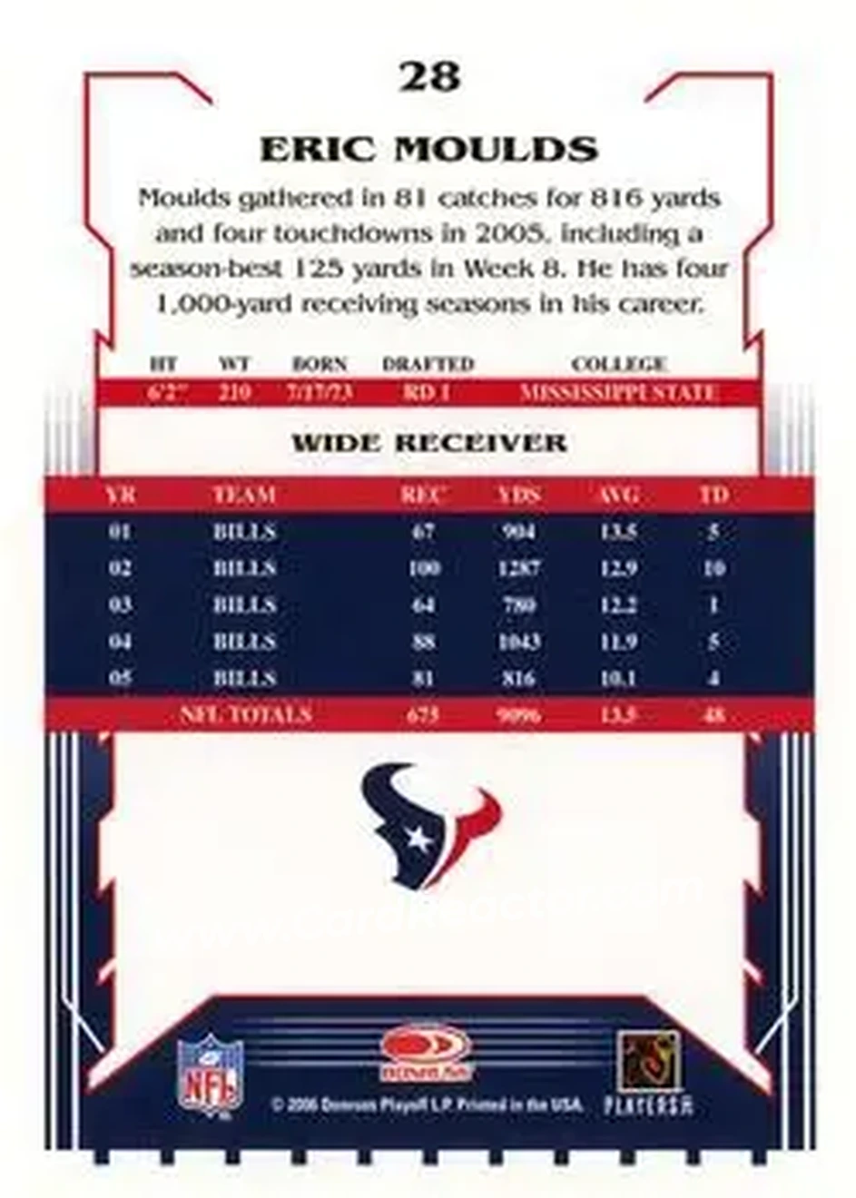 2006 Score #28b - Eric Moulds - Houston Texans - Back