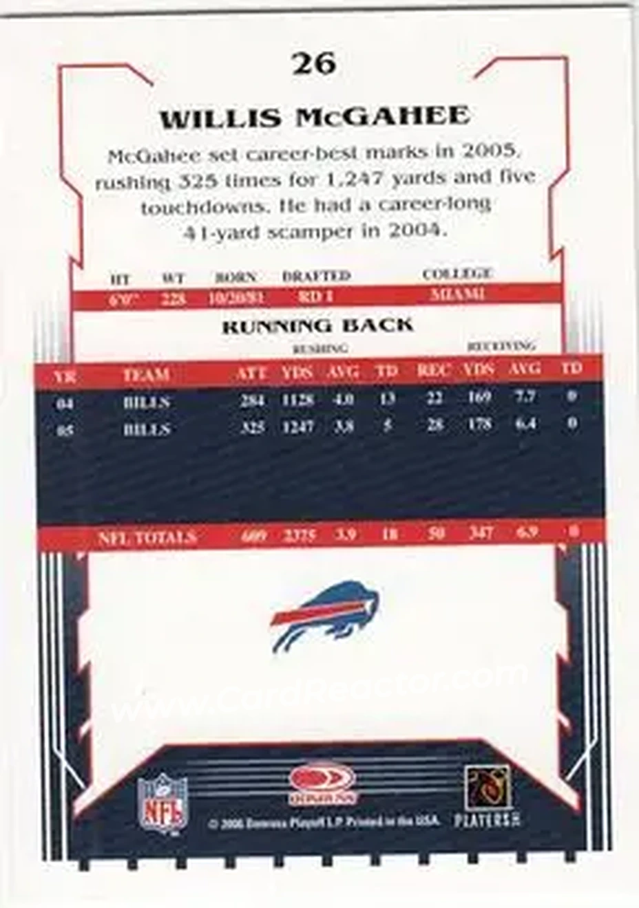 2006 Score Select #26 - Willis McGahee - Buffalo Bills - Back