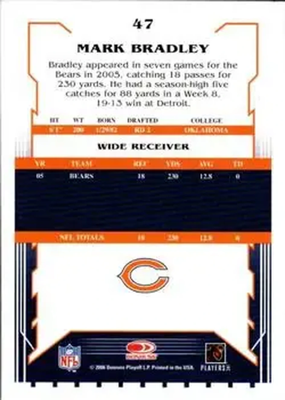 2006 Score Select #47 - Mark Bradley - Chicago Bears - Back