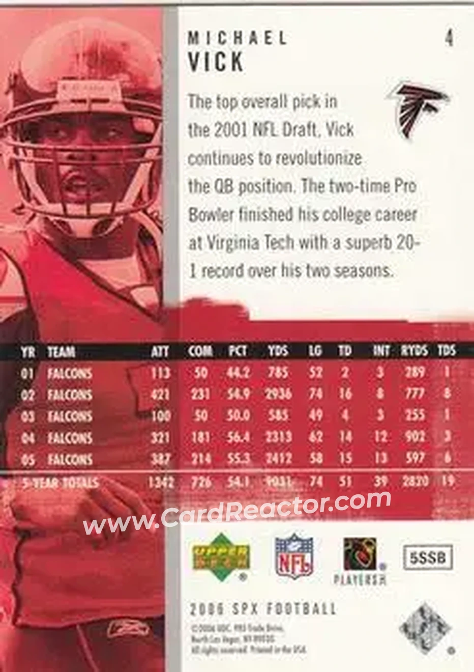 2006 SPx #4 - Michael Vick - Atlanta Falcons - Back