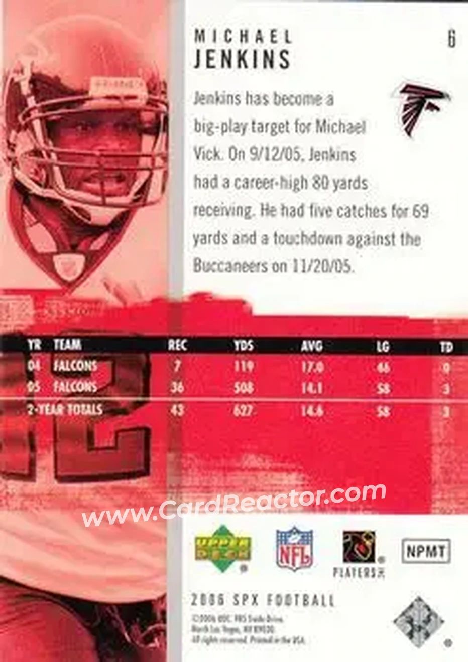 2006 SPx #6 - Michael Jenkins - Atlanta Falcons - Back