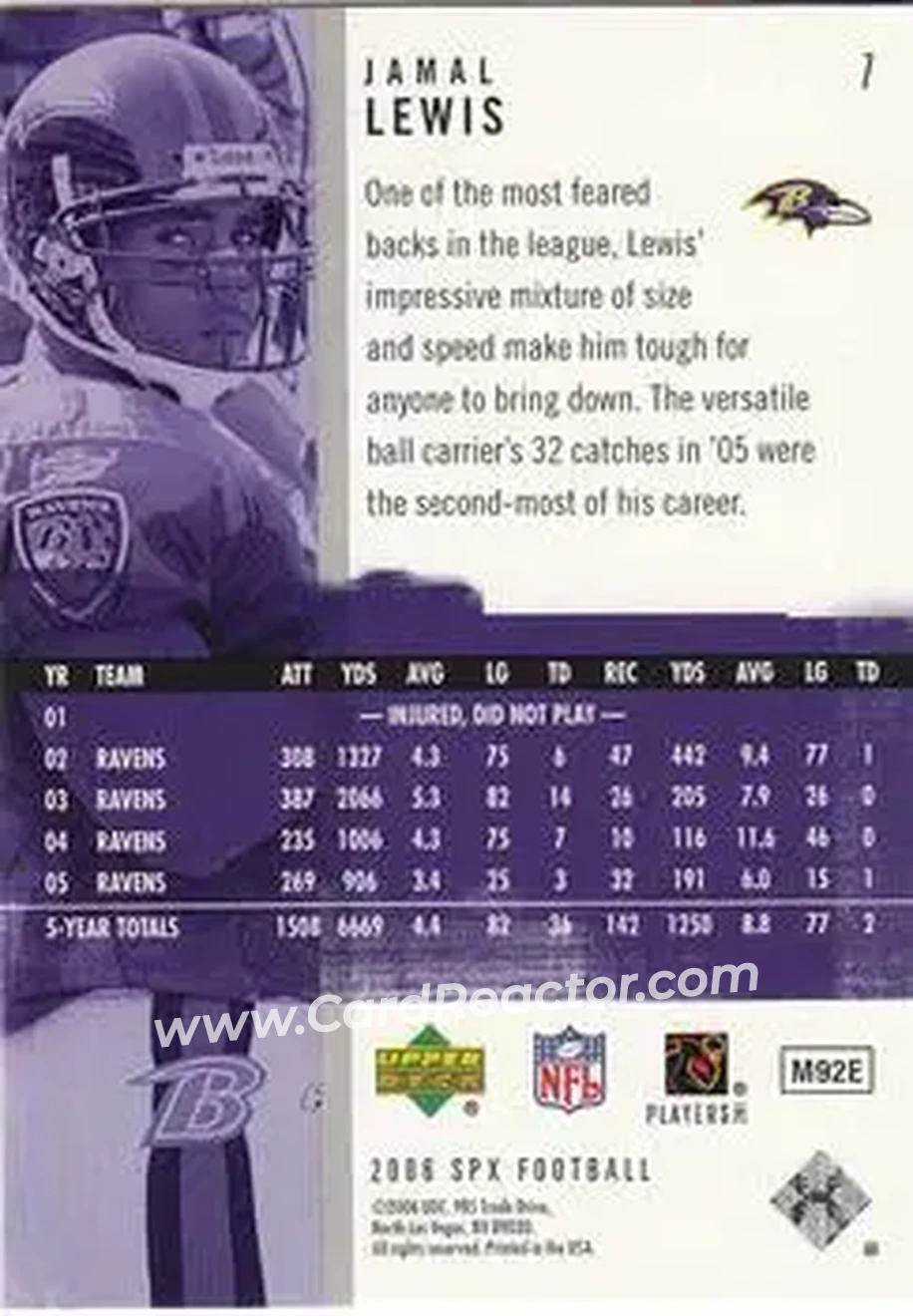 2006 SPx #7 - Jamal Lewis - Baltimore Ravens - Back