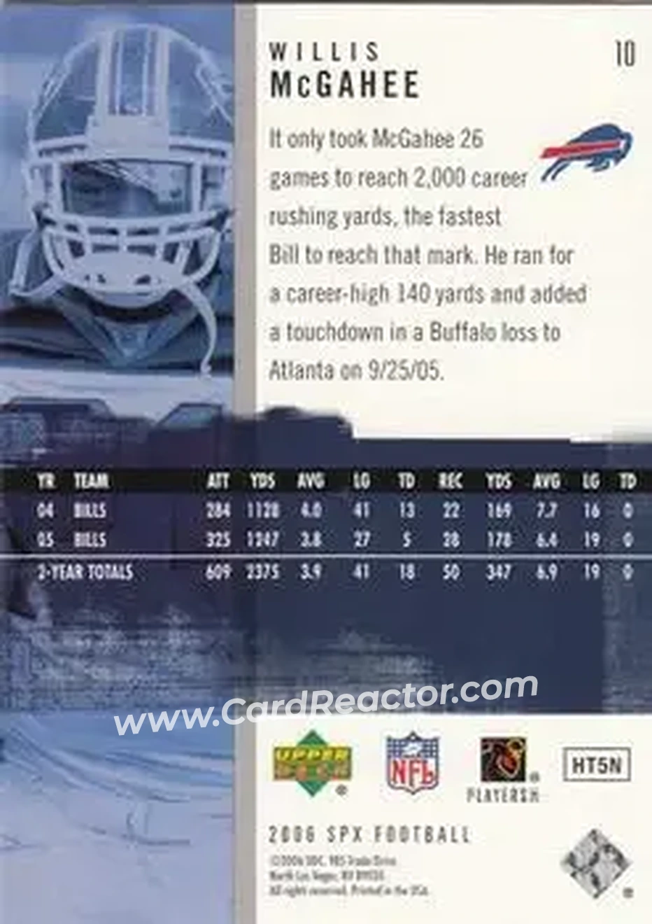 2006 SPx #10 - Willis McGahee - Buffalo Bills - Back