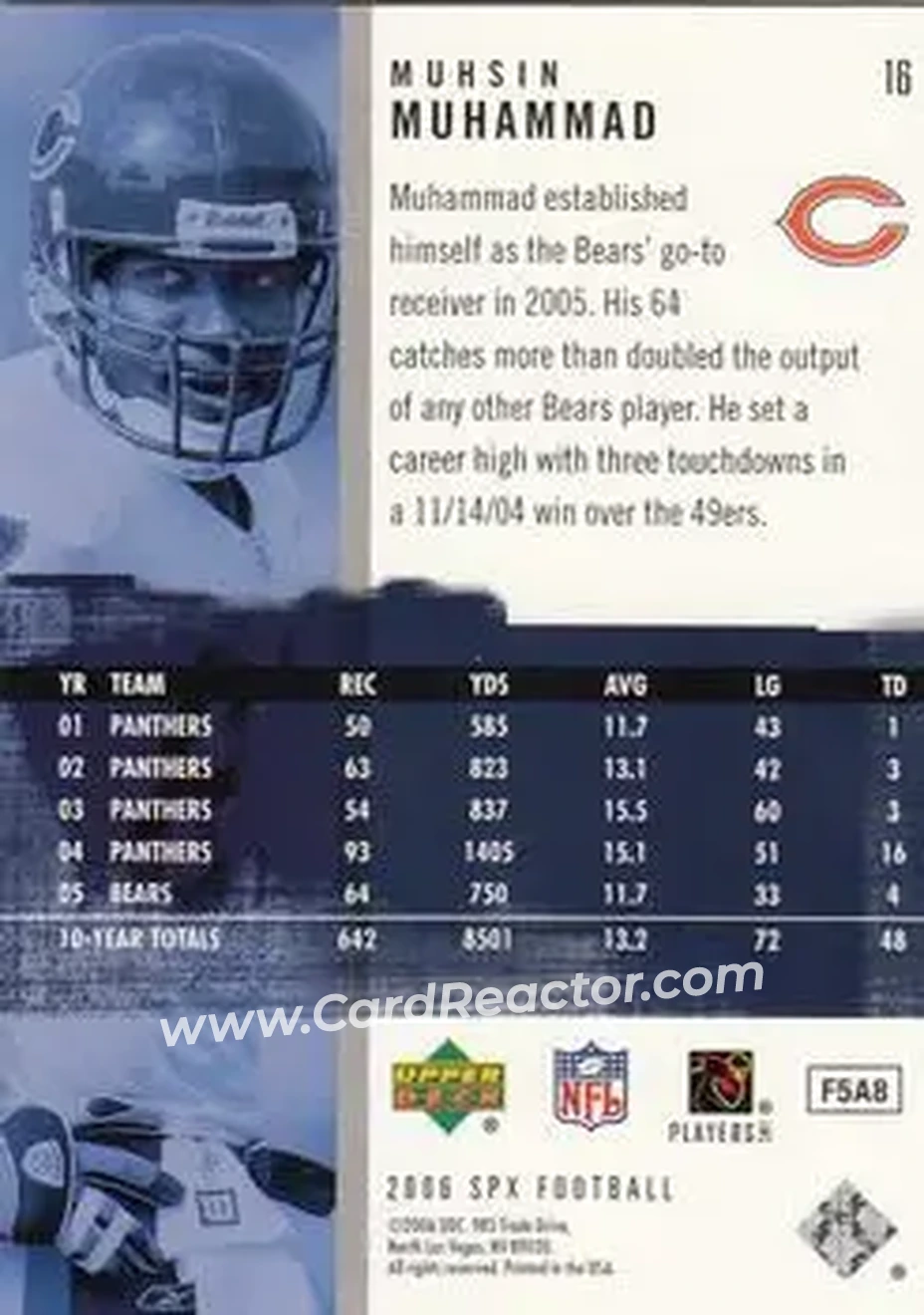 2006 SPx #16 - Muhsin Muhammad - Chicago Bears - Back