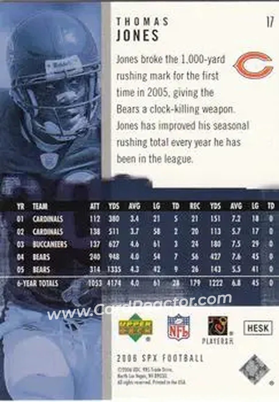 2006 SPx #17 - Thomas Jones - Chicago Bears - Back