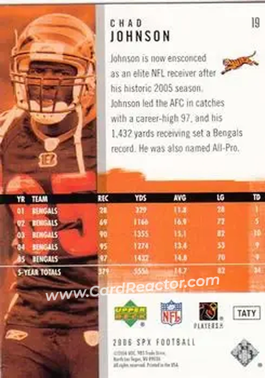 2006 SPx #19 - Chad Ochocinco - Cincinnati Bengals - Back