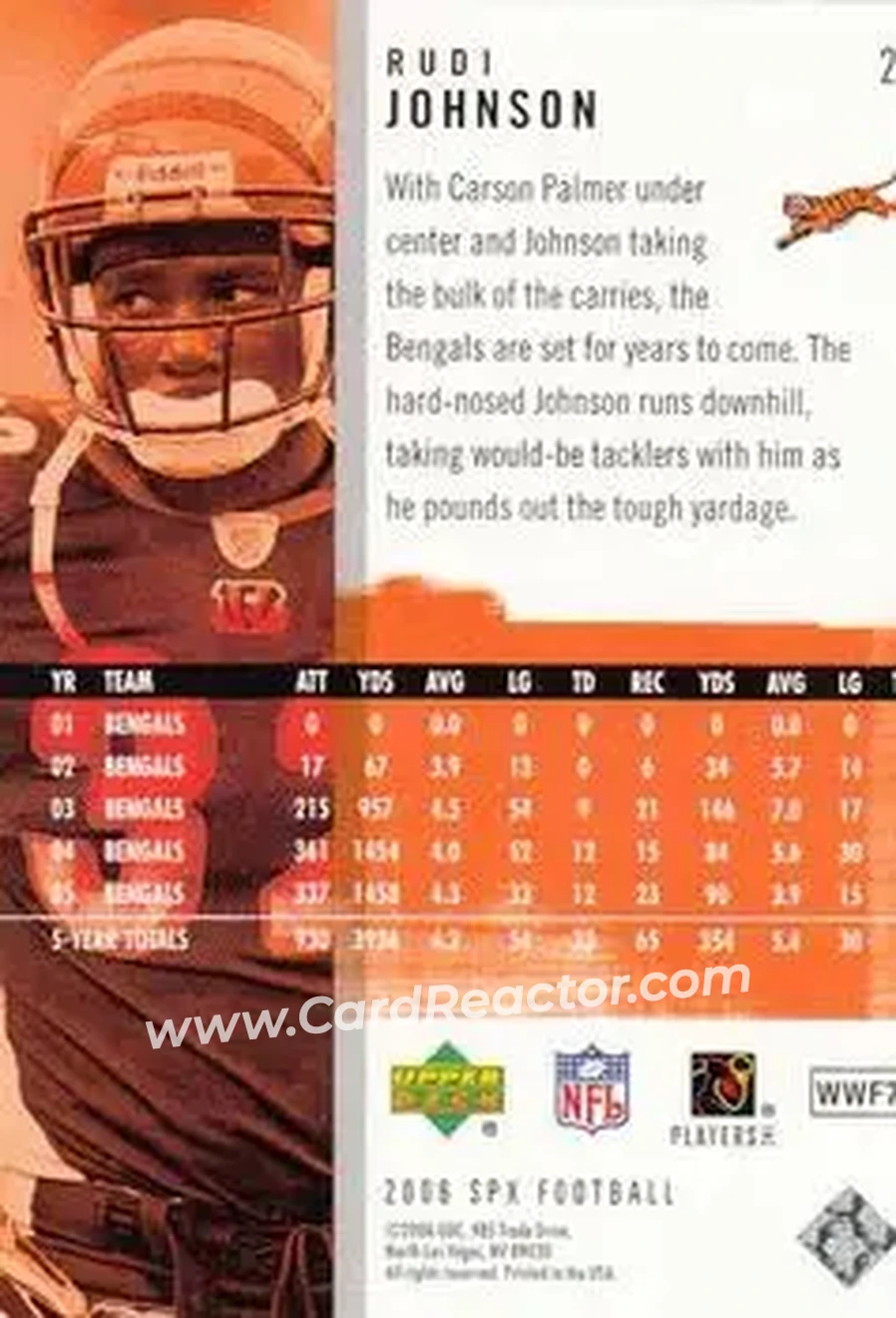 2006 SPx #20 - Rudi Johnson - Cincinnati Bengals - Back