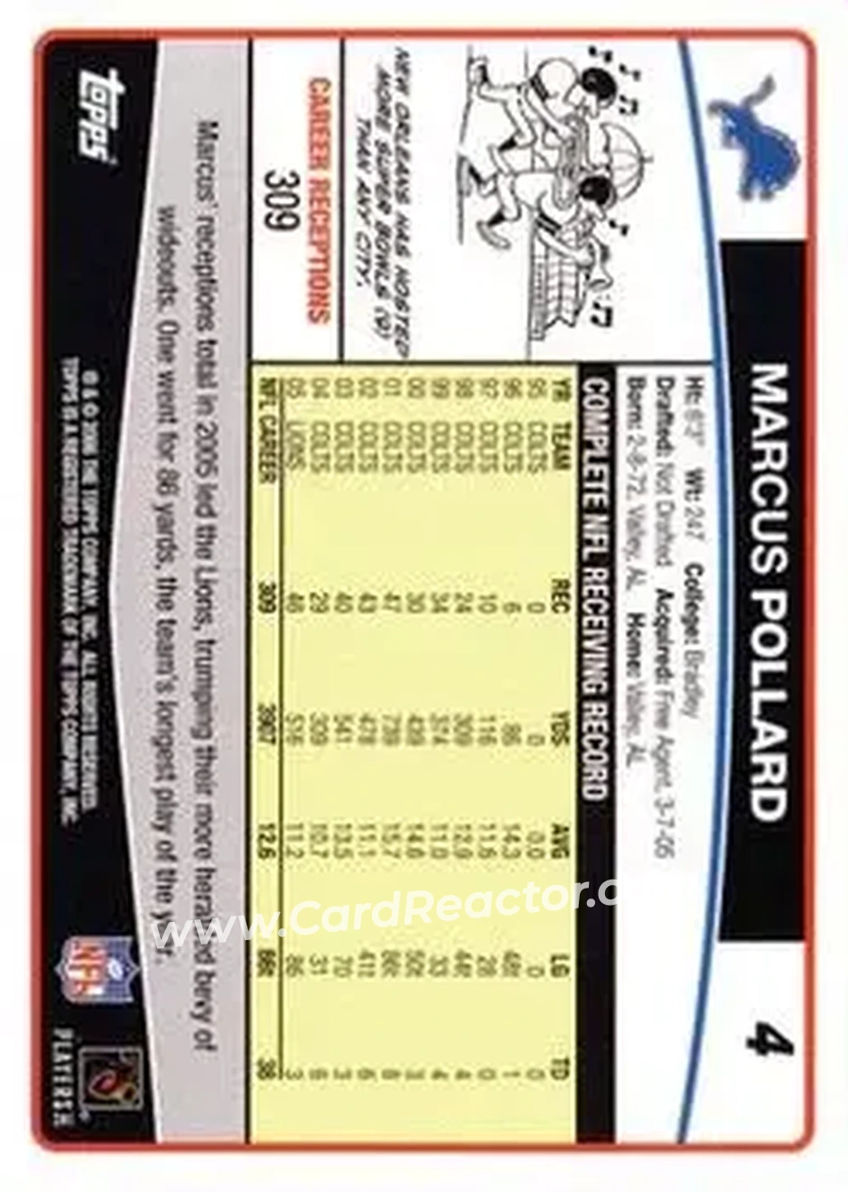 2006 Topps #4 - Marcus Pollard - Detroit Lions - Back