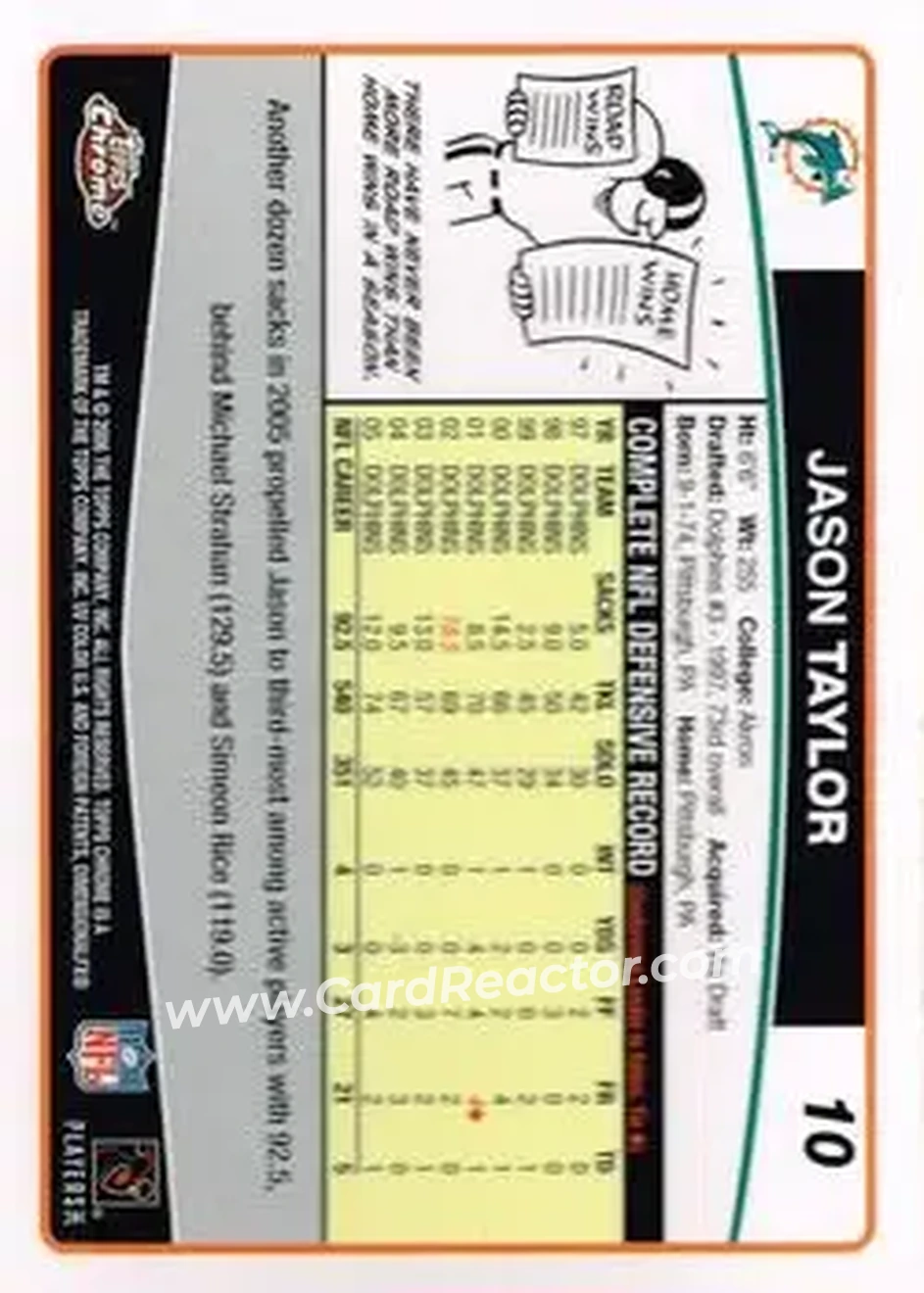 2006 Topps Chrome #10 - Jason Taylor - Miami Dolphins - Back