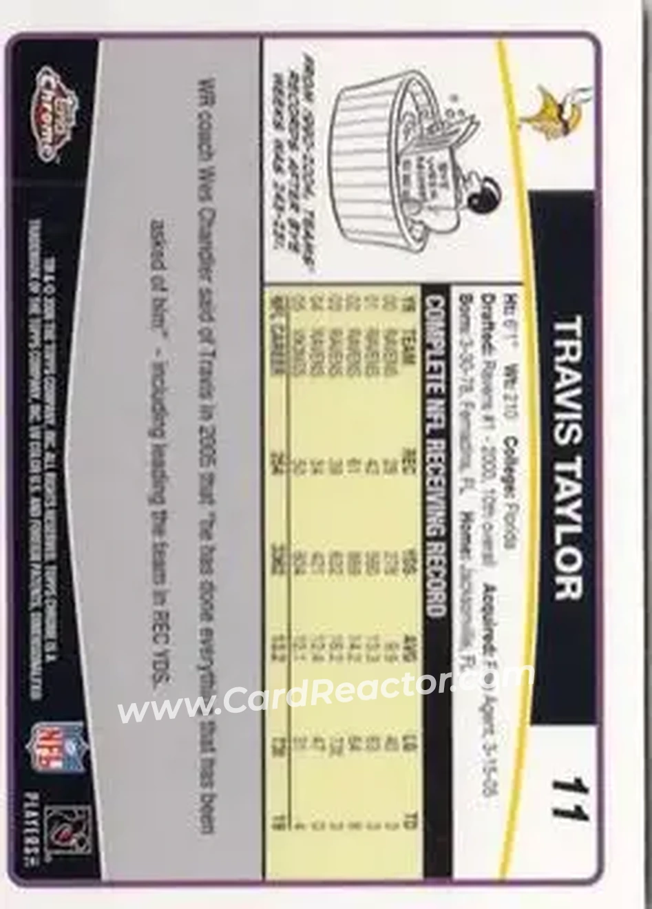 2006 Topps Chrome #11 - Travis Taylor - Minnesota Vikings - Back