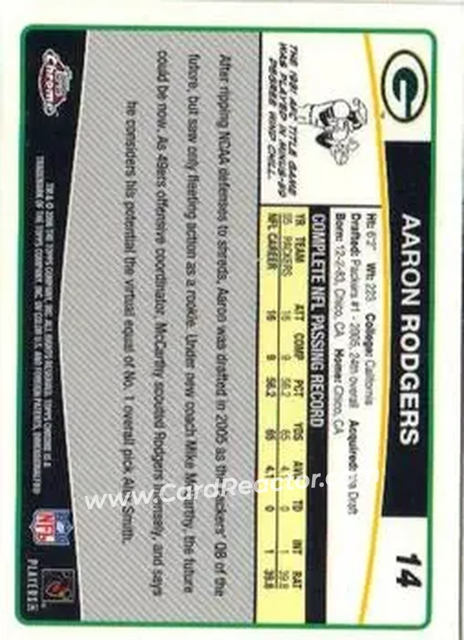 2006 Topps Chrome #14 - Aaron Rodgers - Green Bay Packers - Back