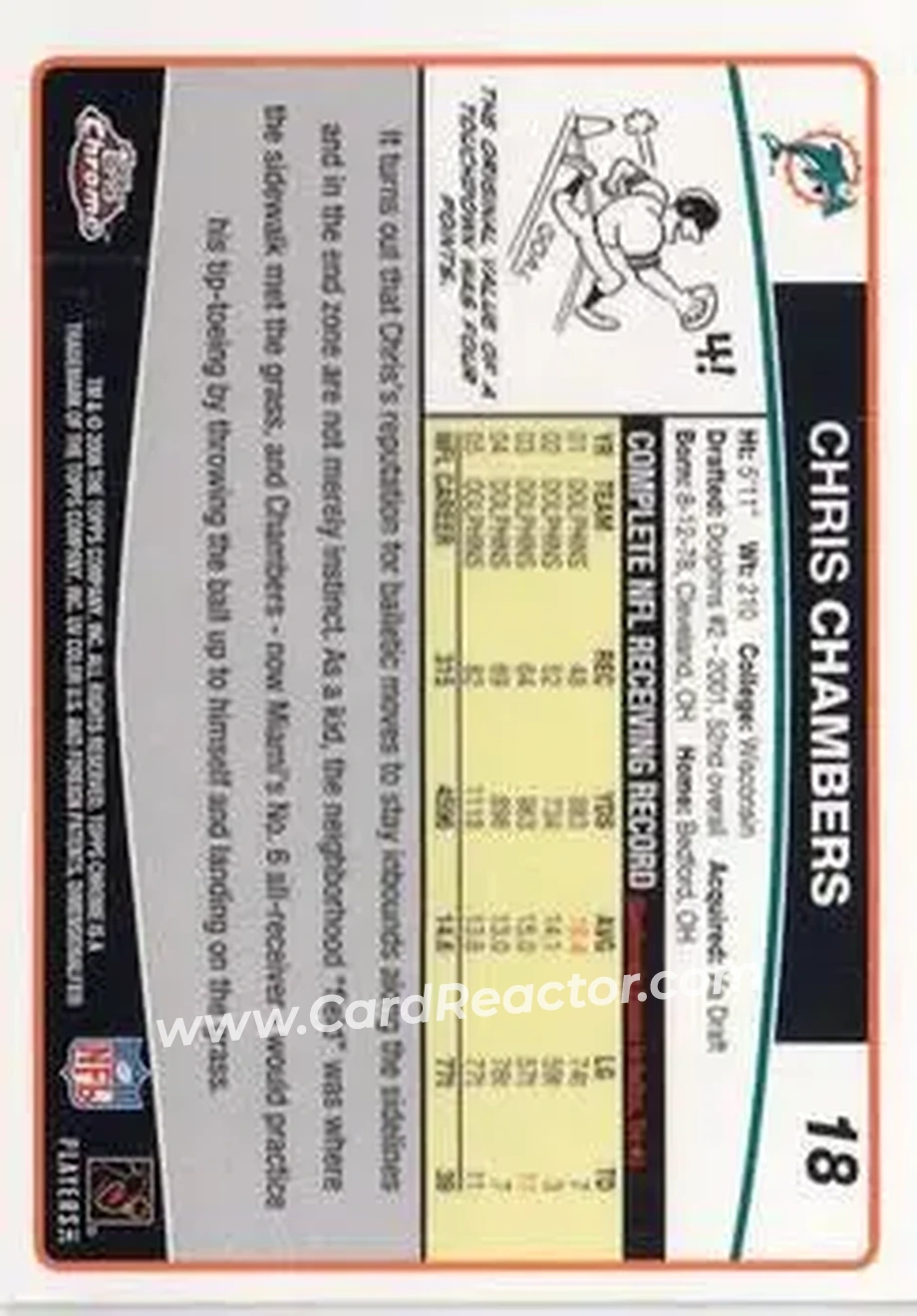 2006 Topps Chrome #18 - Chris Chambers - Miami Dolphins - Back