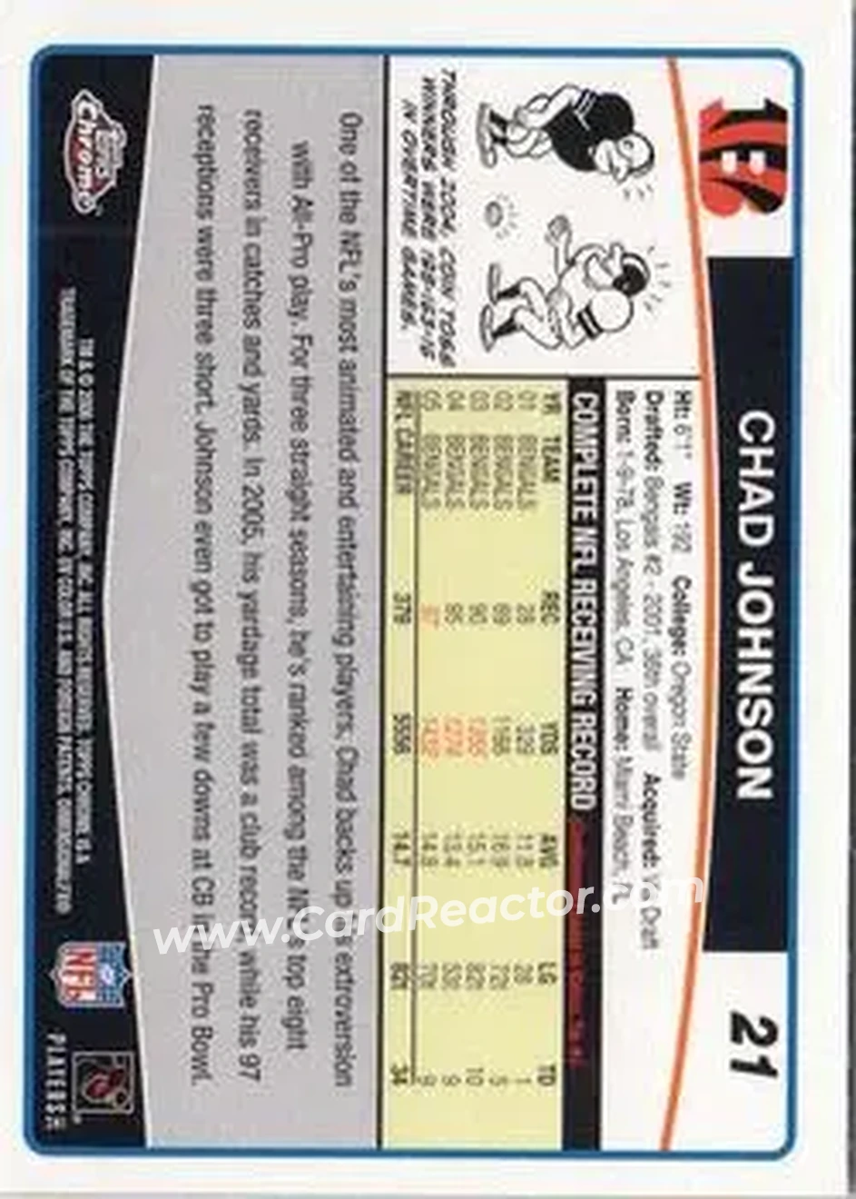 2006 Topps Chrome #21 - Chad Ochocinco - Cincinnati Bengals - Back