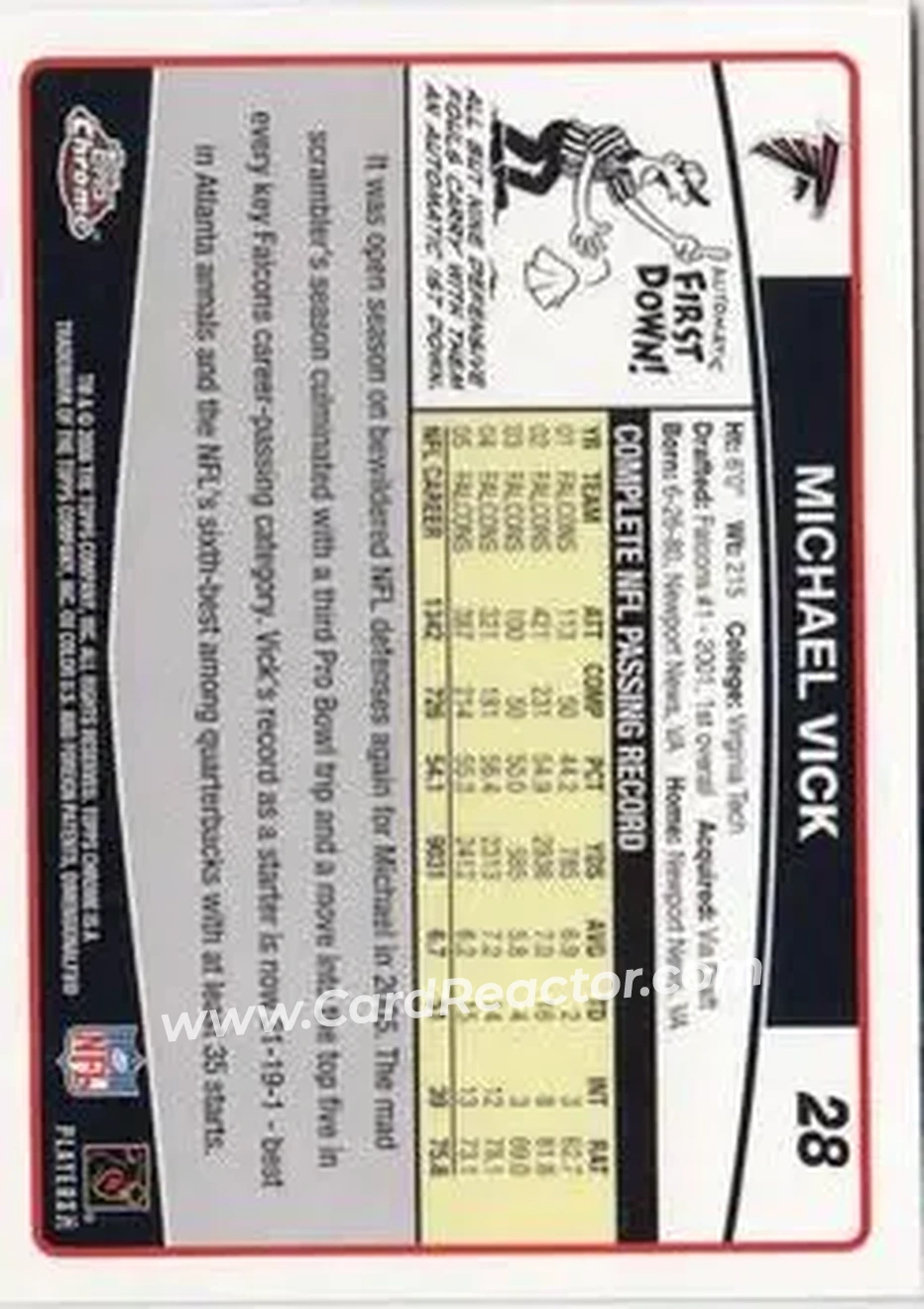 2006 Topps Chrome #28 - Michael Vick - Atlanta Falcons - Back