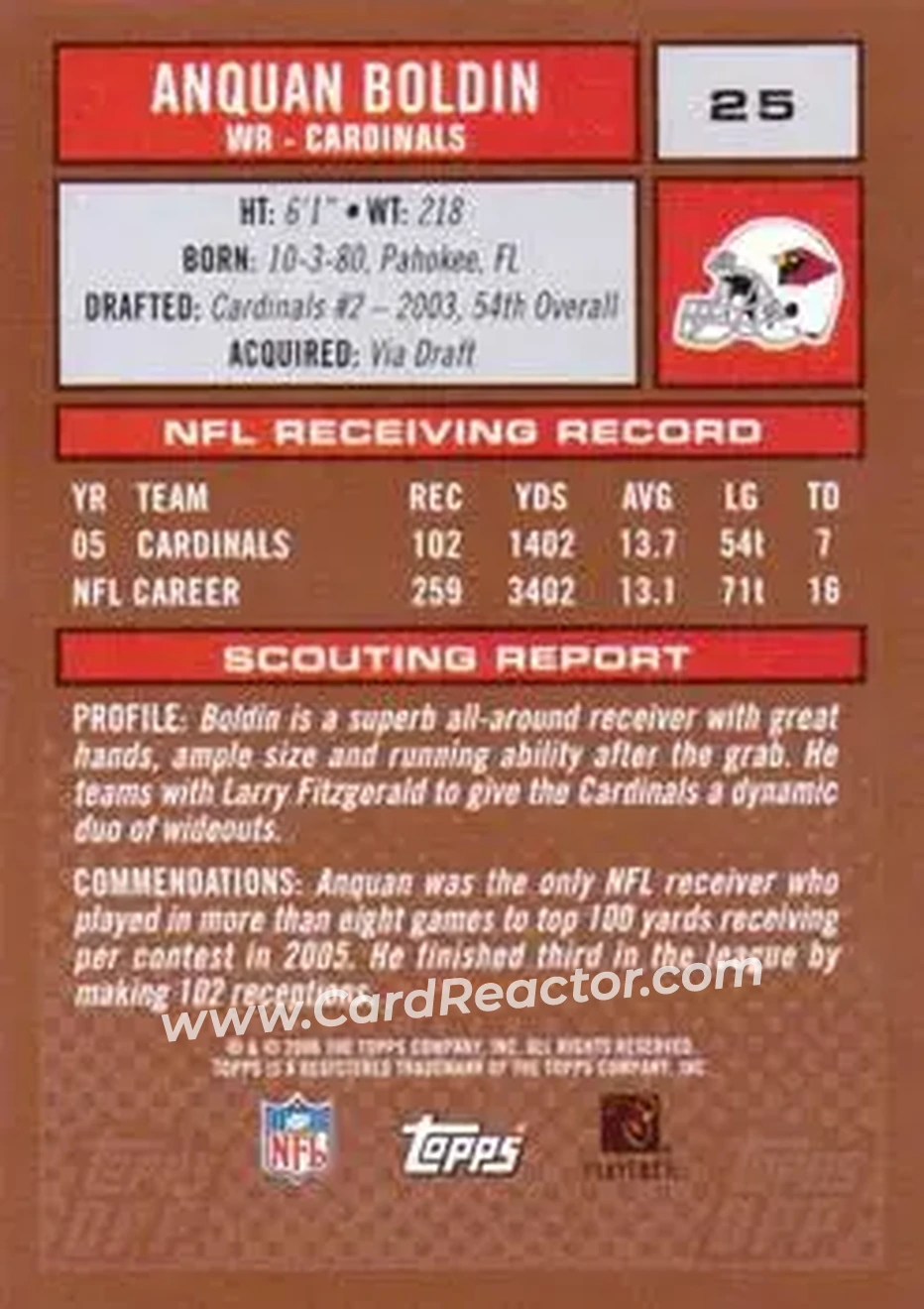 2006 Topps Draft Picks & Prospects #25 - Anquan Boldin - Arizona Cardinals - Back 2006 Topps Draft Picks & Prospects #25 - Anquan Boldin - Arizona Cardinals - Back