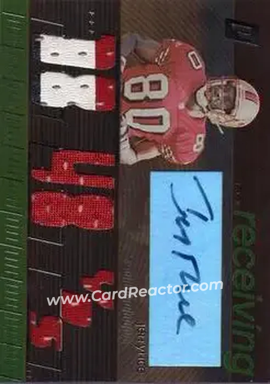 2006 Topps Paradigm - Career Highs Triple Jersey Autographs #TPCHRE-JR - Jerry Rice - San Francisco 49ers - Front 2006 Topps Paradigm - Career Highs Triple Jersey Autographs #TPCHRE-JR - Jerry Rice - San Francisco 49ers - Front