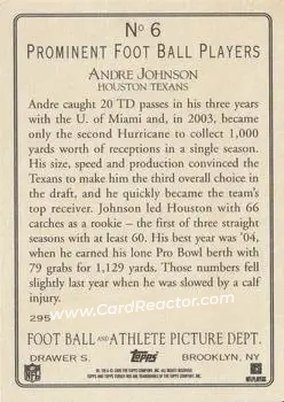 2006 Topps Turkey Red #6 - Andre Johnson - Houston Texans - Back