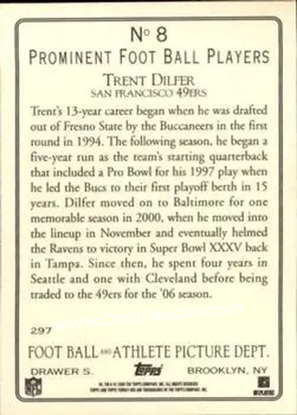 2006 Topps Turkey Red #8 - Trent Dilfer - San Francisco 49ers - Back