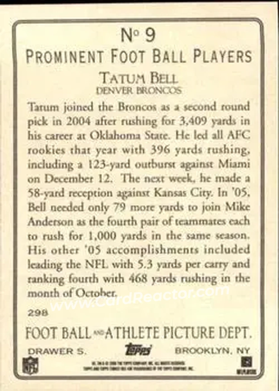 2006 Topps Turkey Red #9 - Tatum Bell - Denver Broncos - Back