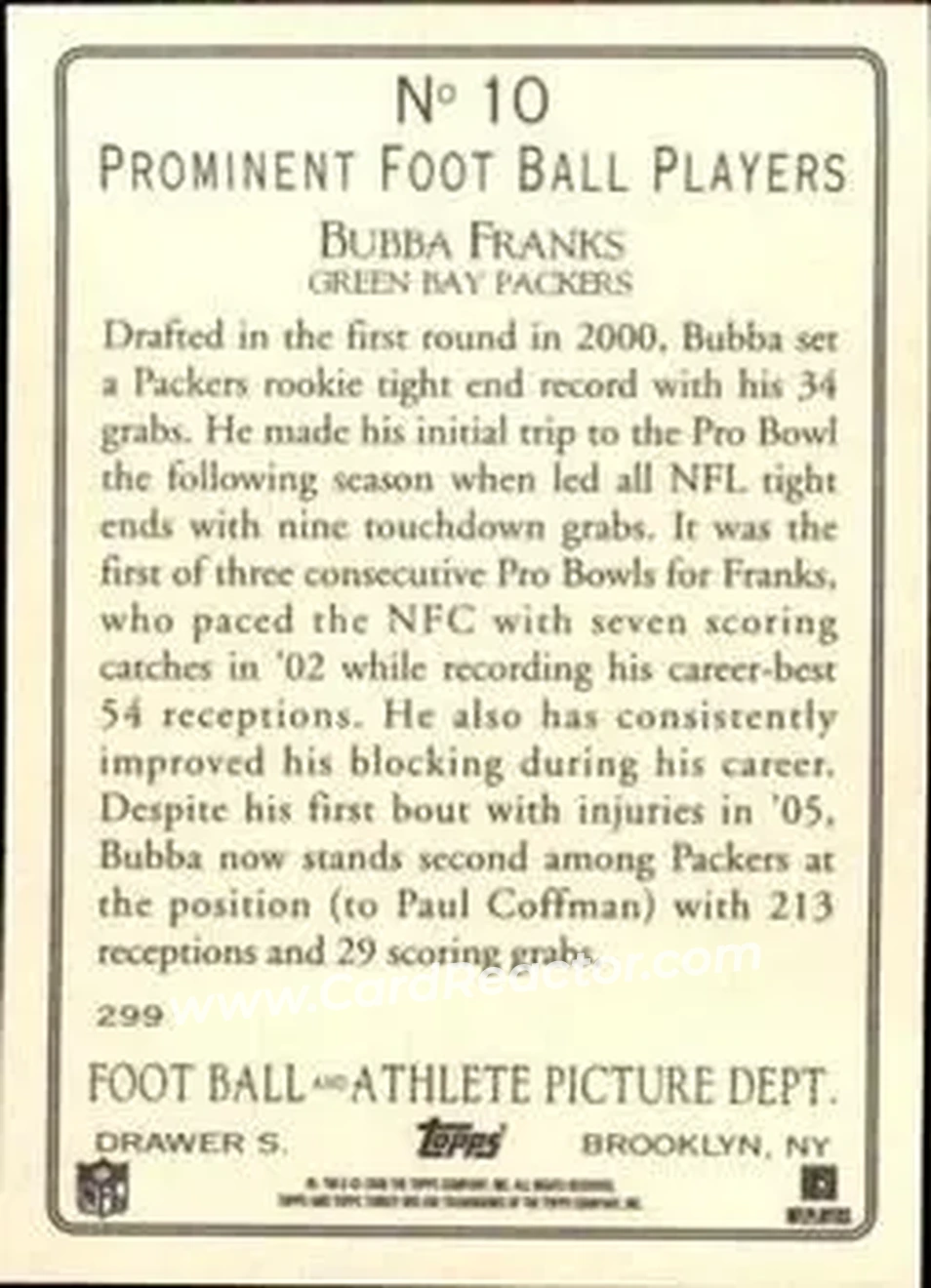2006 Topps Turkey Red #10 - Bubba Franks - Green Bay Packers - Back