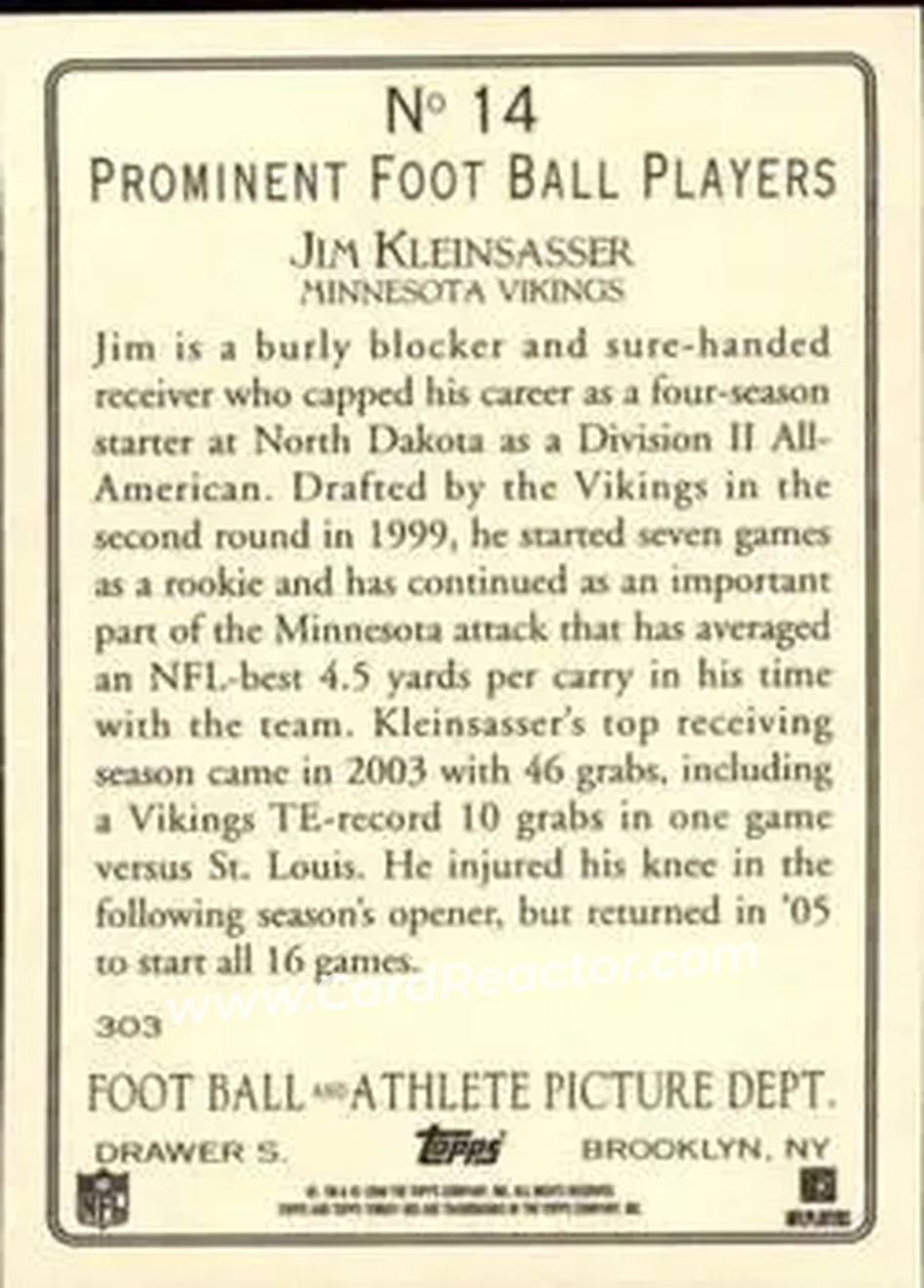 2006 Topps Turkey Red #14 - Jim Kleinsasser - Minnesota Vikings - Back