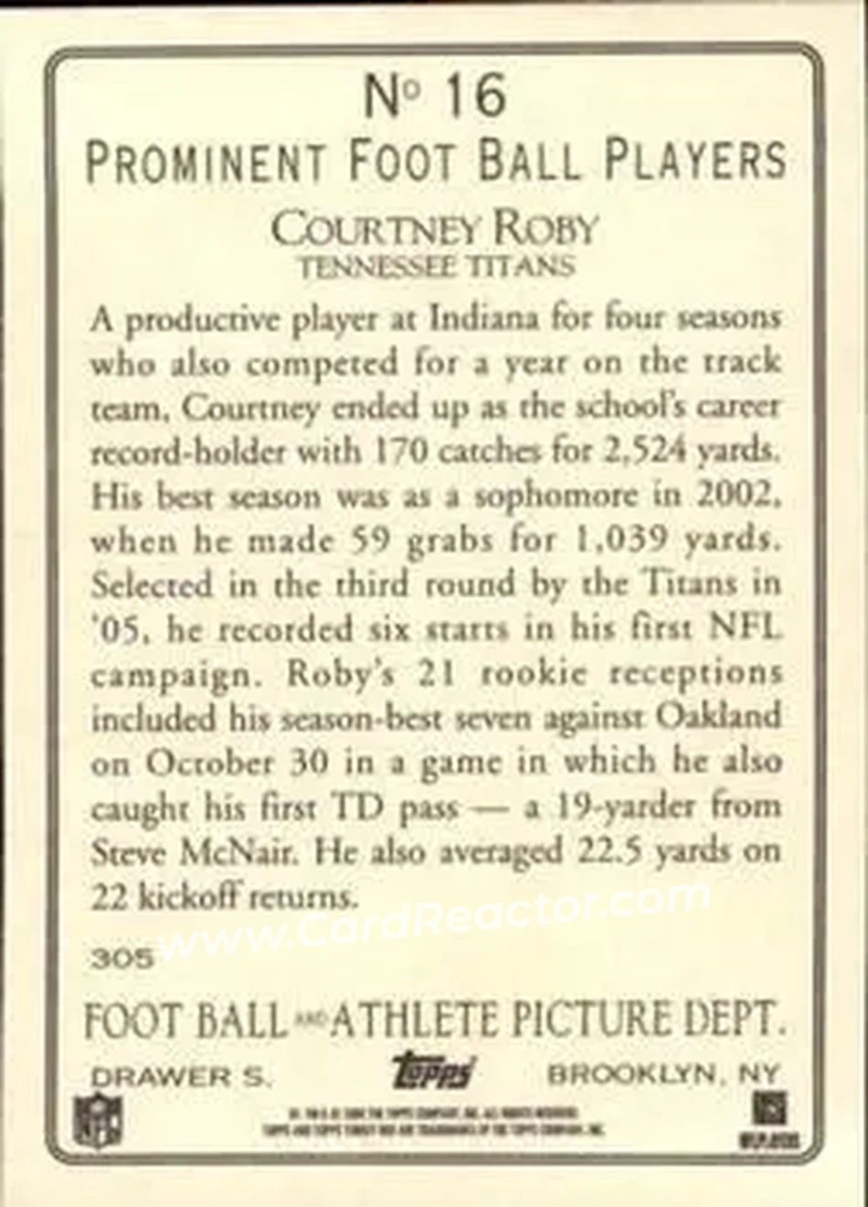 2006 Topps Turkey Red #16 - Courtney Roby - Tennessee Titans - Back