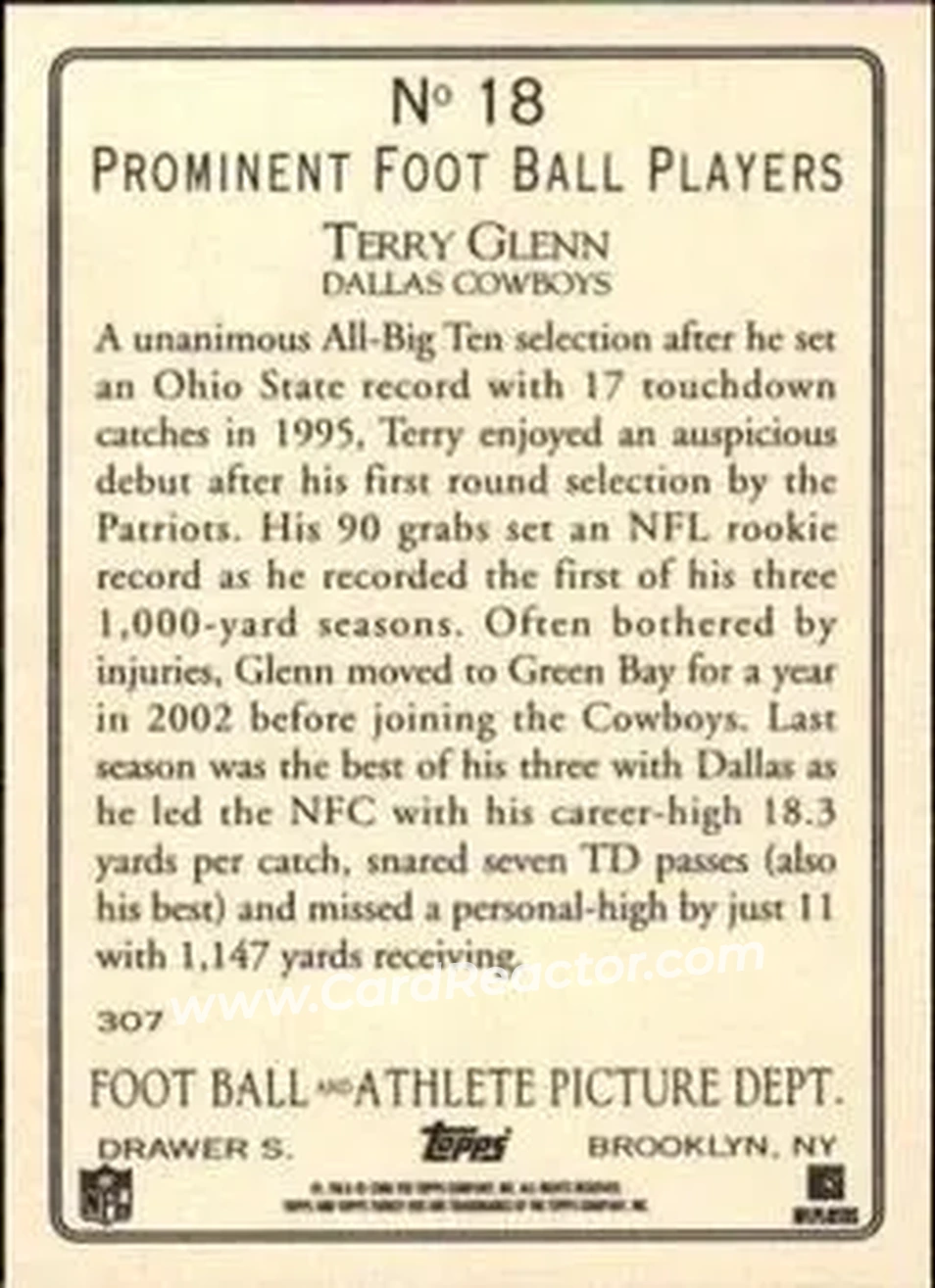 2006 Topps Turkey Red #18 - Terry Glenn - Dallas Cowboys - Back