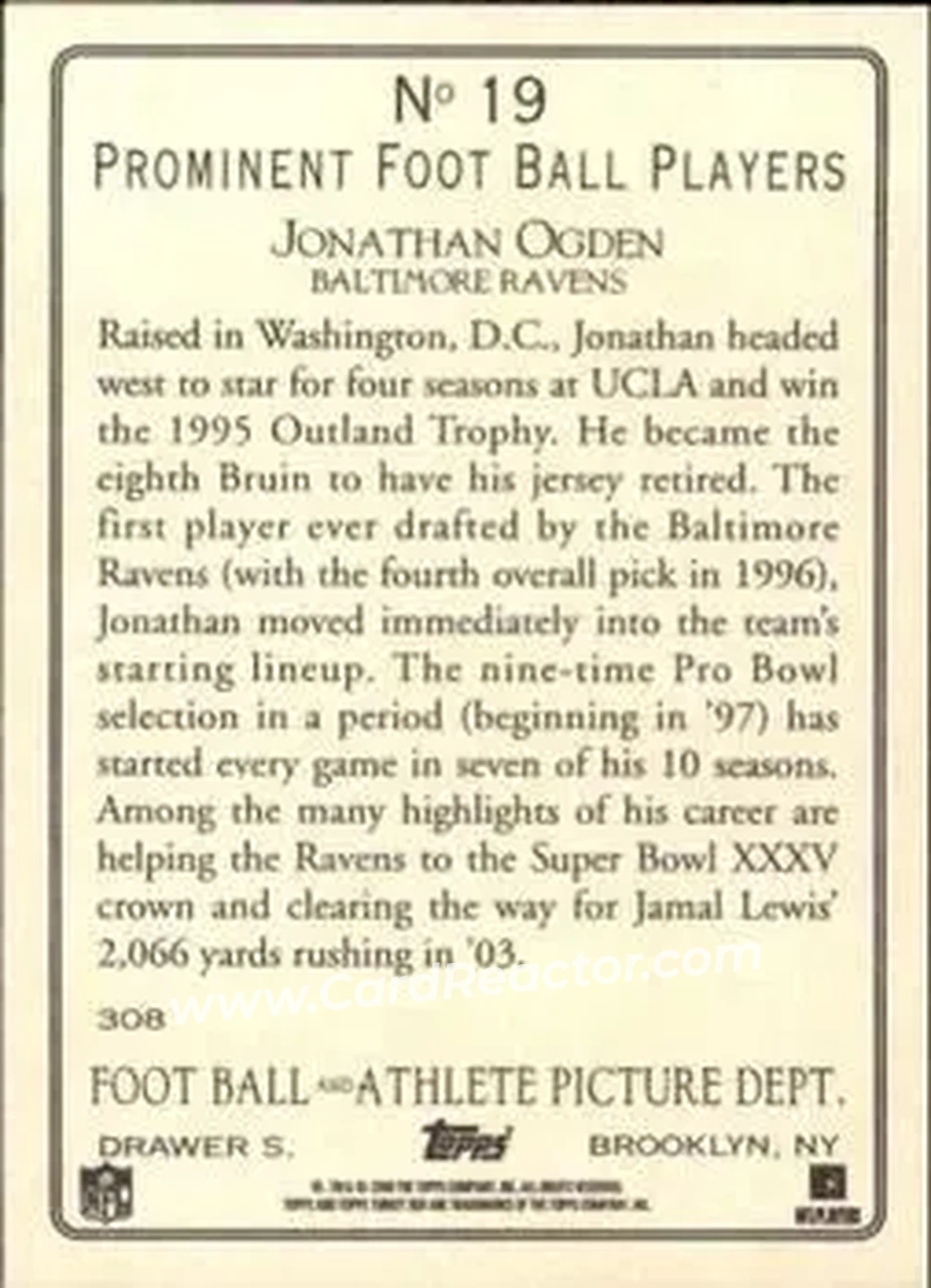 2006 Topps Turkey Red #19 - Jonathan Ogden - Baltimore Ravens - Back