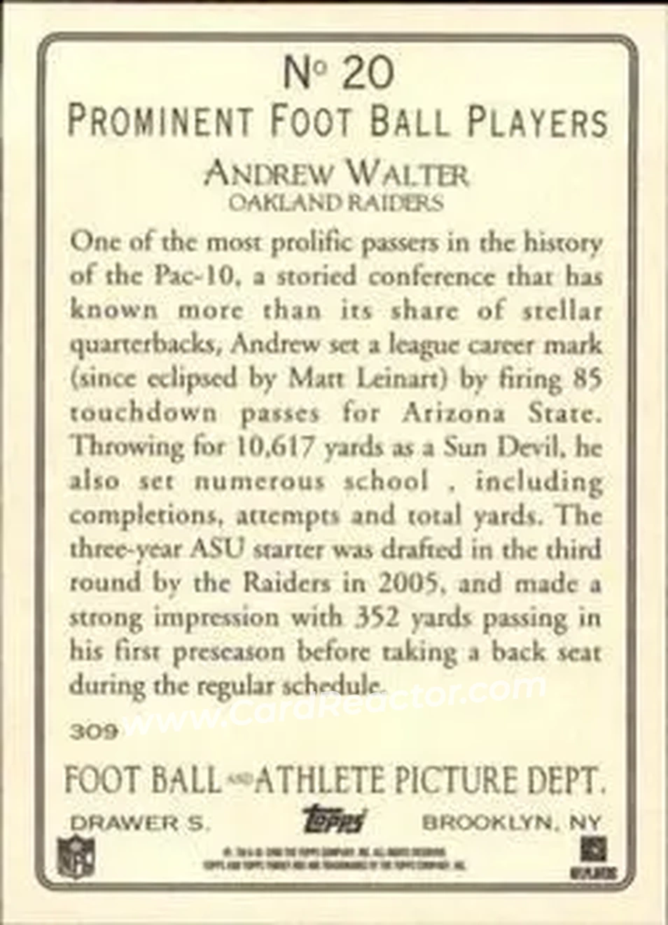 2006 Topps Turkey Red #20 - Andrew Walter - Oakland Raiders - Back