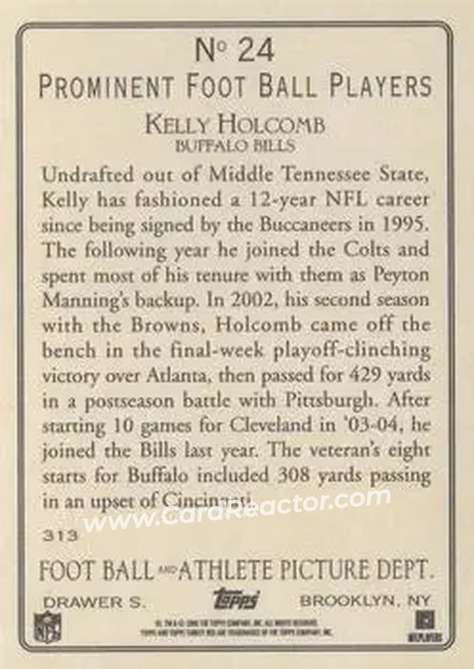 2006 Topps Turkey Red #24 - Kelly Holcomb - Buffalo Bills - Back