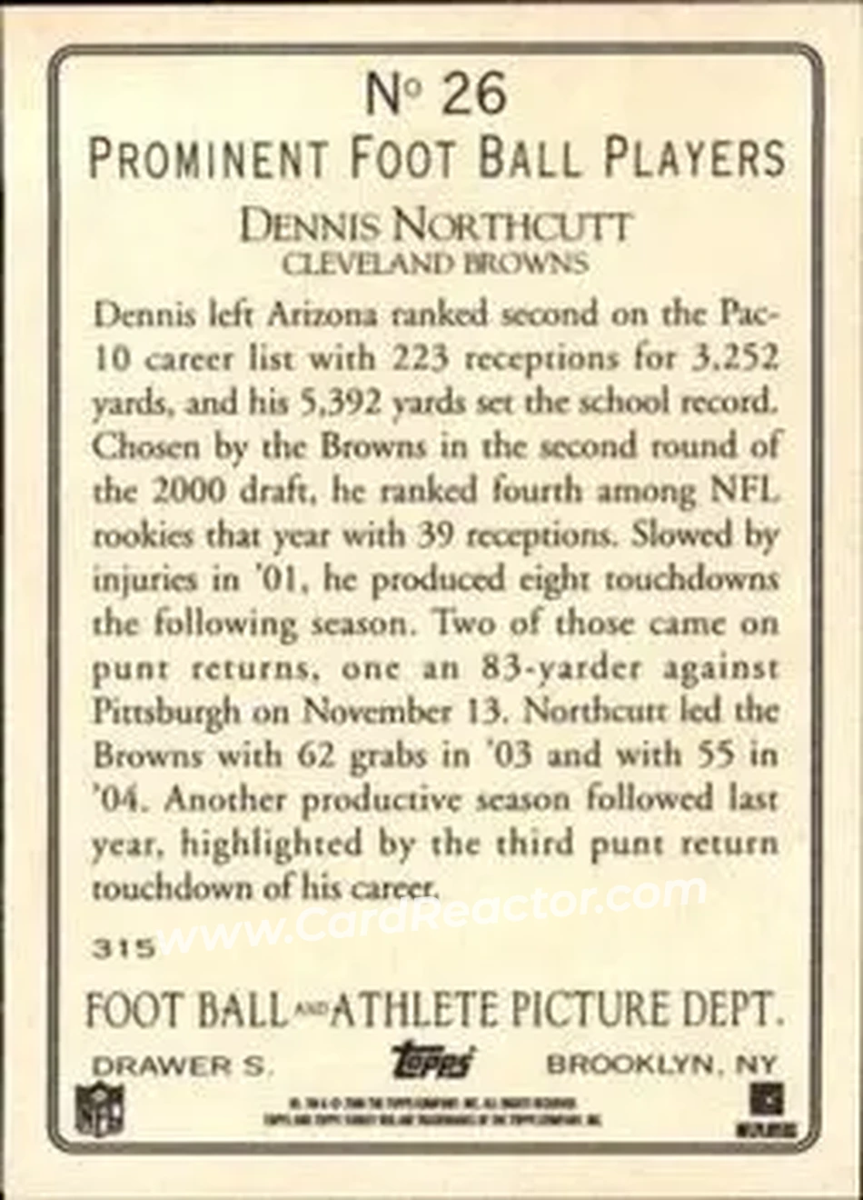 2006 Topps Turkey Red #26 - Dennis Northcutt - Cleveland Browns - Back