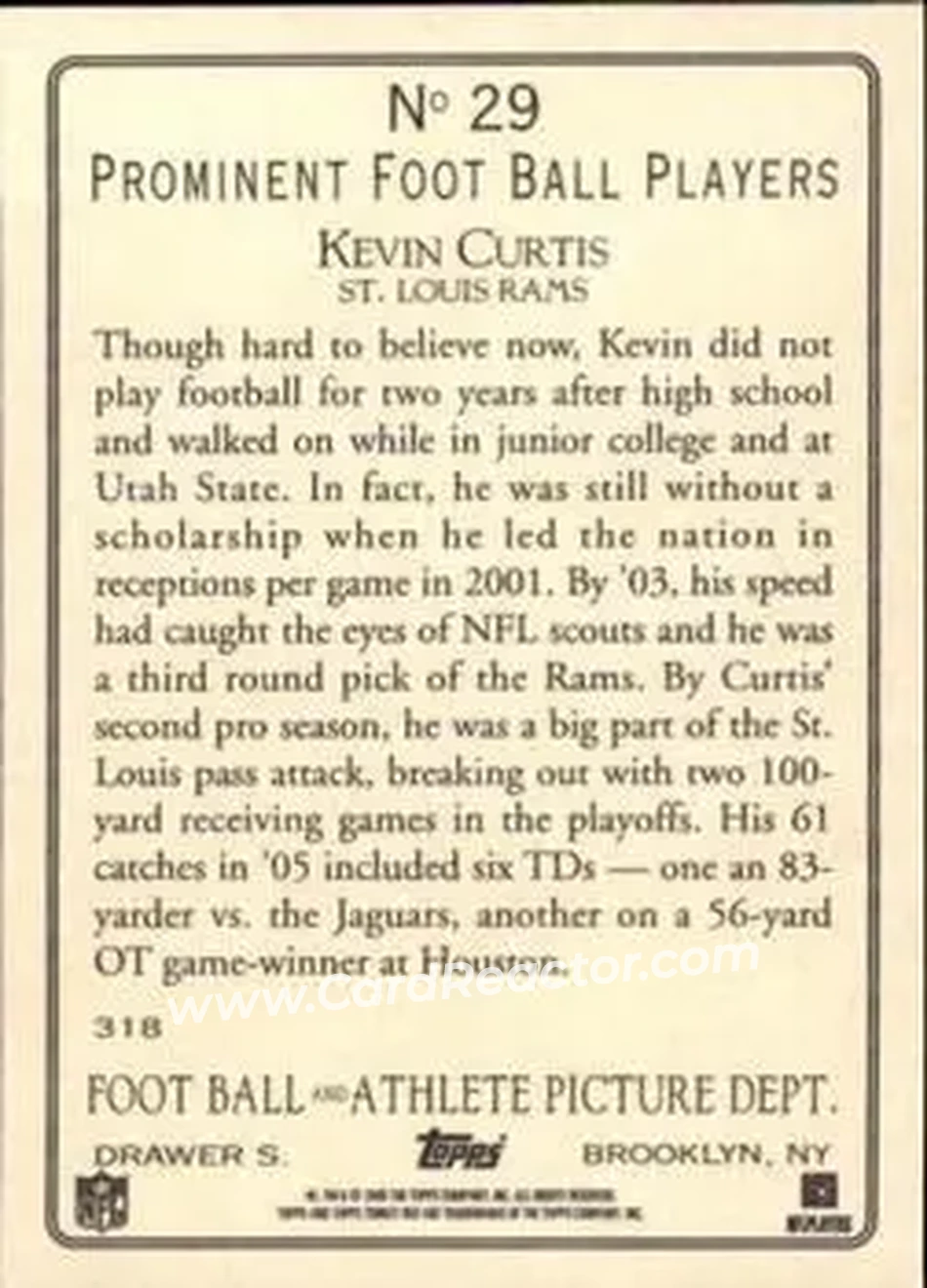 2006 Topps Turkey Red #29 - Kevin Curtis - St. Louis Rams - Back