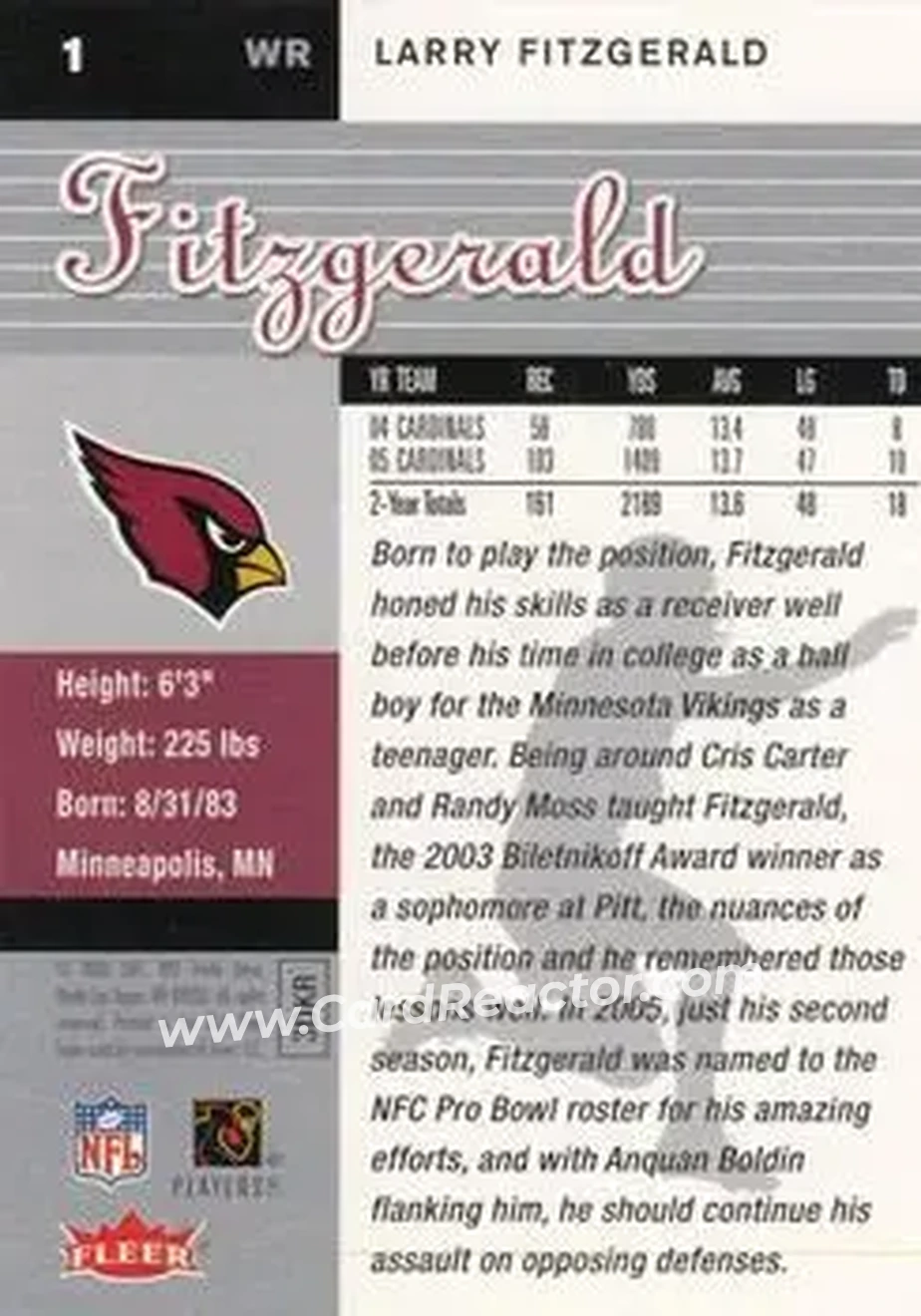 2006 Ultra #1 - Larry Fitzgerald - Arizona Cardinals - Back 2006 Ultra #1 - Larry Fitzgerald - Arizona Cardinals - Back