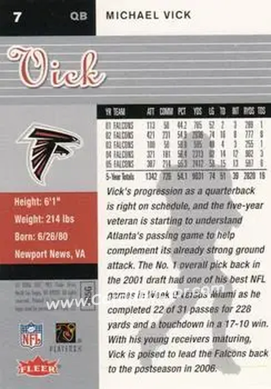 2006 Ultra #7 - Michael Vick - Atlanta Falcons - Back