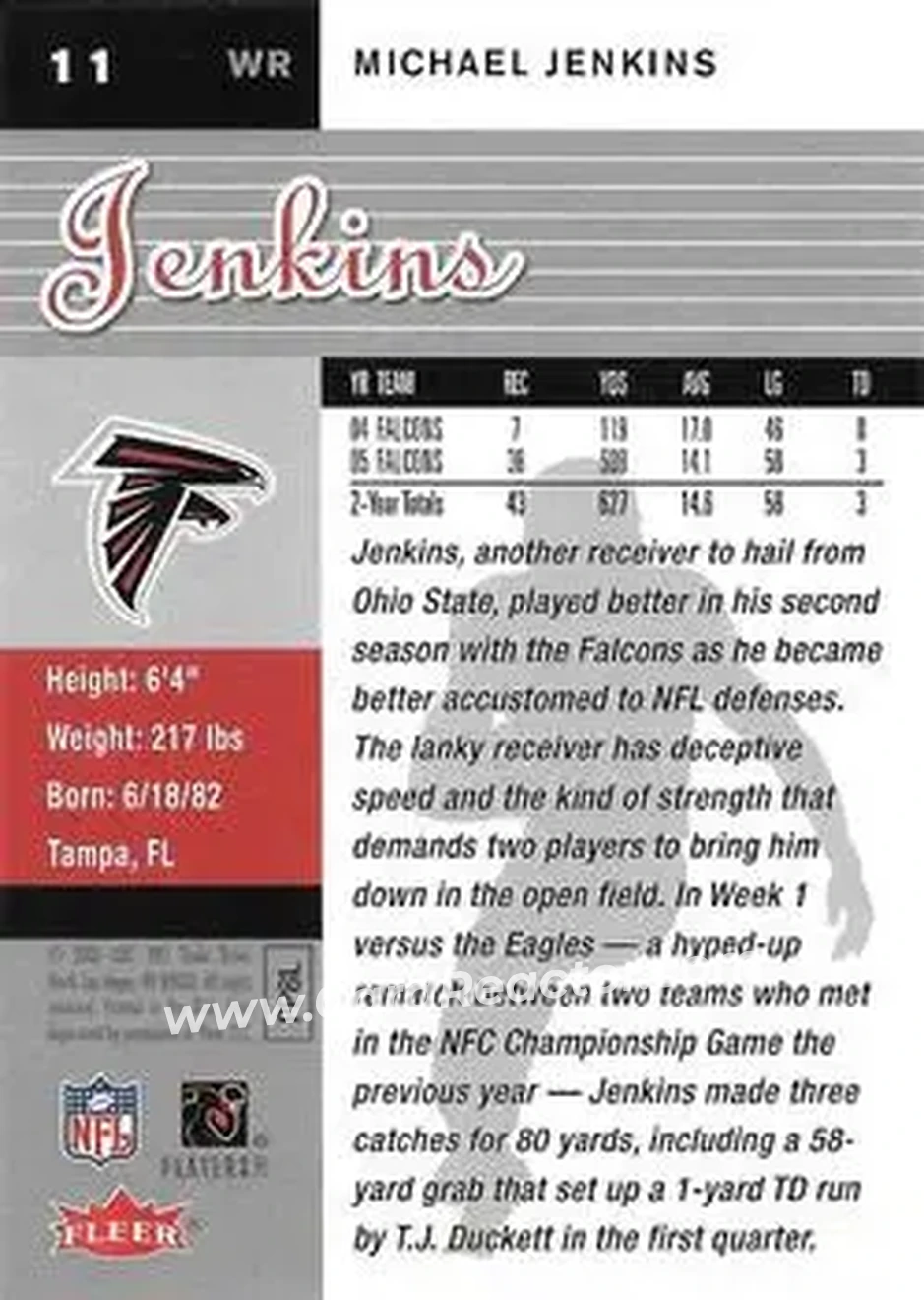 2006 Ultra #11 - Michael Jenkins - Atlanta Falcons - Back
