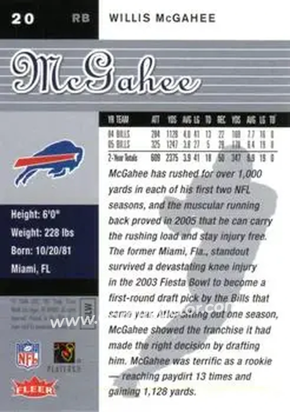 2006 Ultra #20 - Willis McGahee - Buffalo Bills - Back