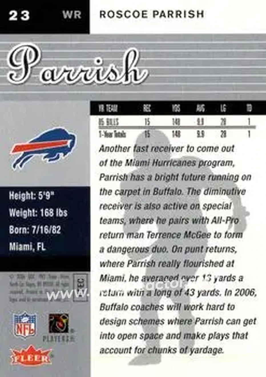 2006 Ultra #23 - Roscoe Parrish - Buffalo Bills - Back