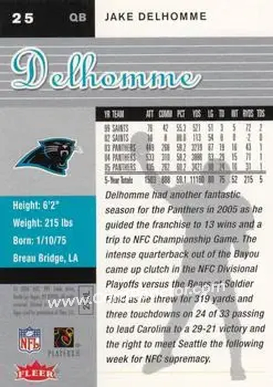 2006 Ultra #25 - Jake Delhomme - Carolina Panthers - Back