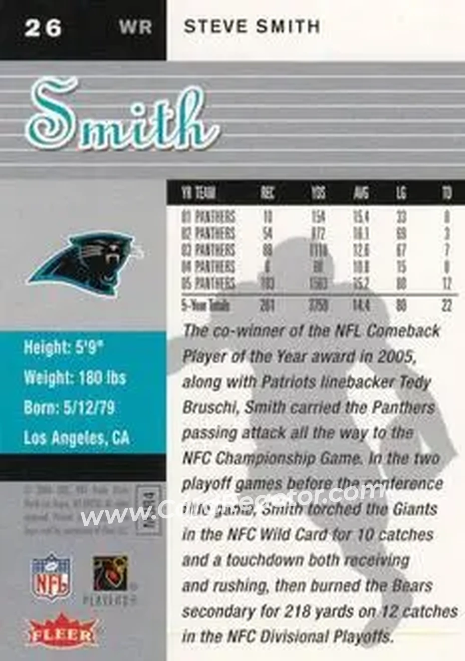 2006 Ultra #26 - Steve Smith Sr. - Carolina Panthers - Back