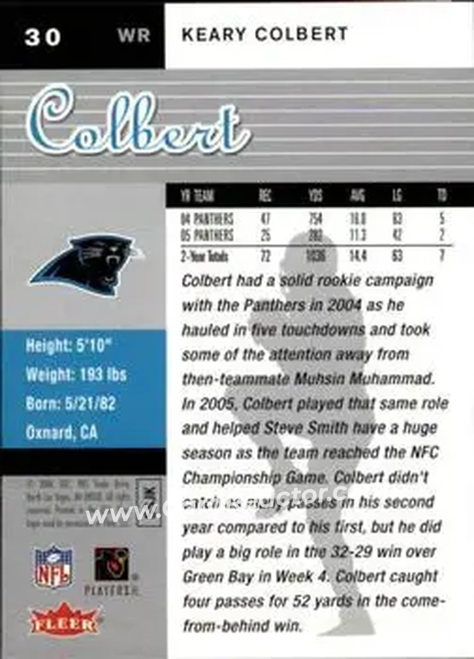 2006 Ultra #30 - Keary Colbert - Carolina Panthers - Back