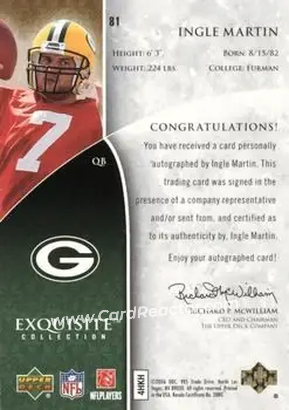2006 Upper Deck Exquisite Collection #81 - Ingle Martin - Green Bay Packers - Back