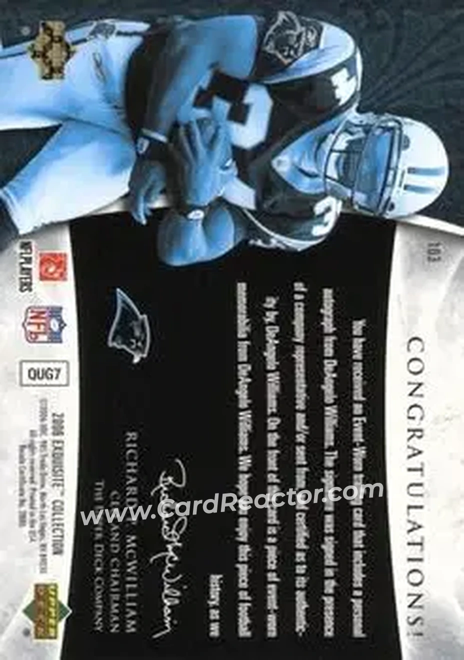 2006 Upper Deck Exquisite Collection #103 - DeAngelo Williams - Carolina Panthers - Back 2006 Upper Deck Exquisite Collection #103 - DeAngelo Williams - Carolina Panthers - Back