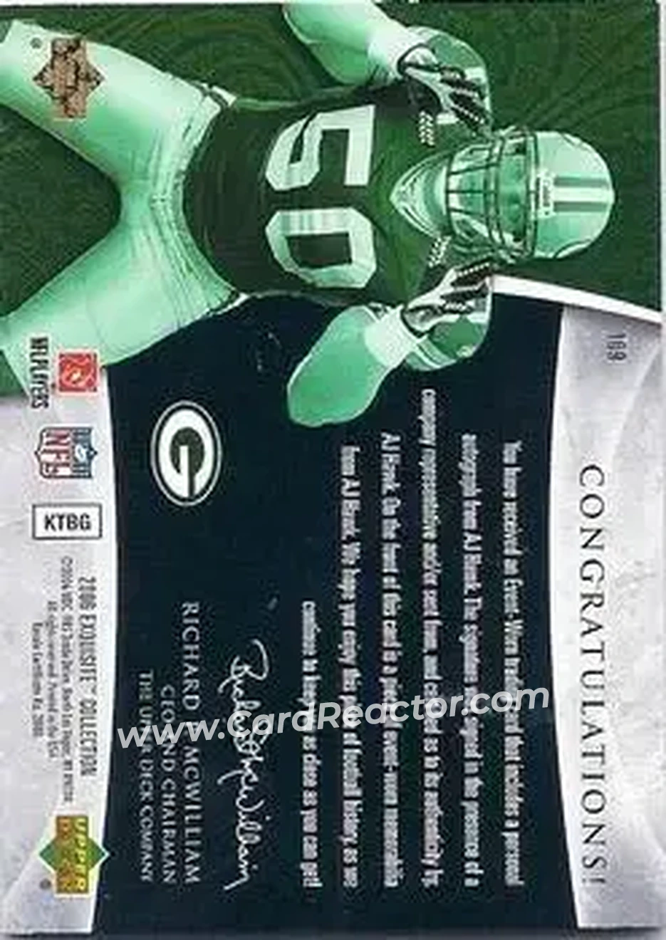 2006 Upper Deck Exquisite Collection #109 - A.J. Hawk - Green Bay Packers - Back