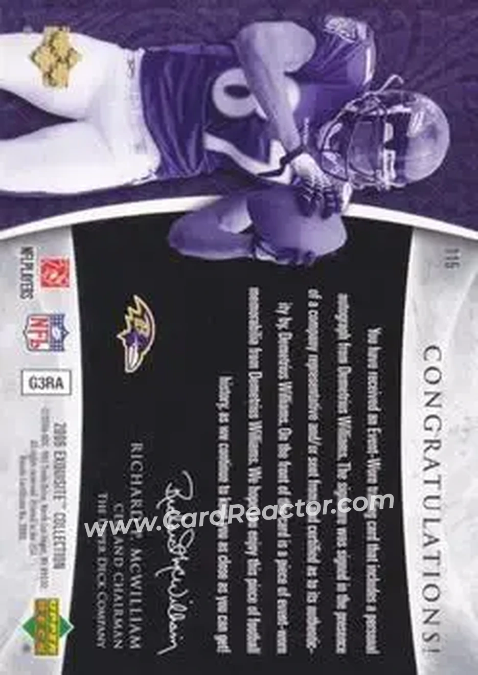 2006 Upper Deck Exquisite Collection #115 - Demetrius Williams - Baltimore Ravens - Back
