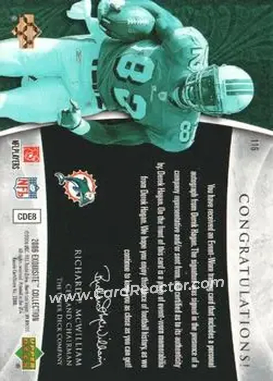 2006 Upper Deck Exquisite Collection #116 - Derek Hagan - Miami Dolphins - Back