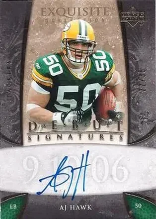 2006 Upper Deck Exquisite Collection - Debut Signatures #EDS-AH - A.J. Hawk - Green Bay Packers