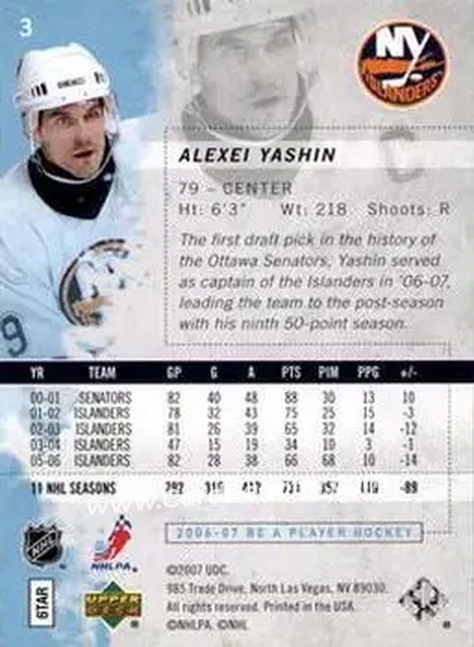 2006-07 Be A Player #3 - Alexei Yashin - New York Islanders - Back