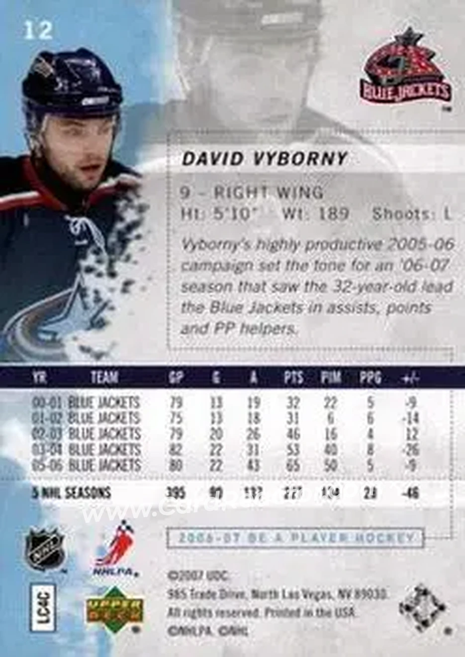 2006-07 Be A Player #12 - David Vyborny - Columbus Blue Jackets - Back