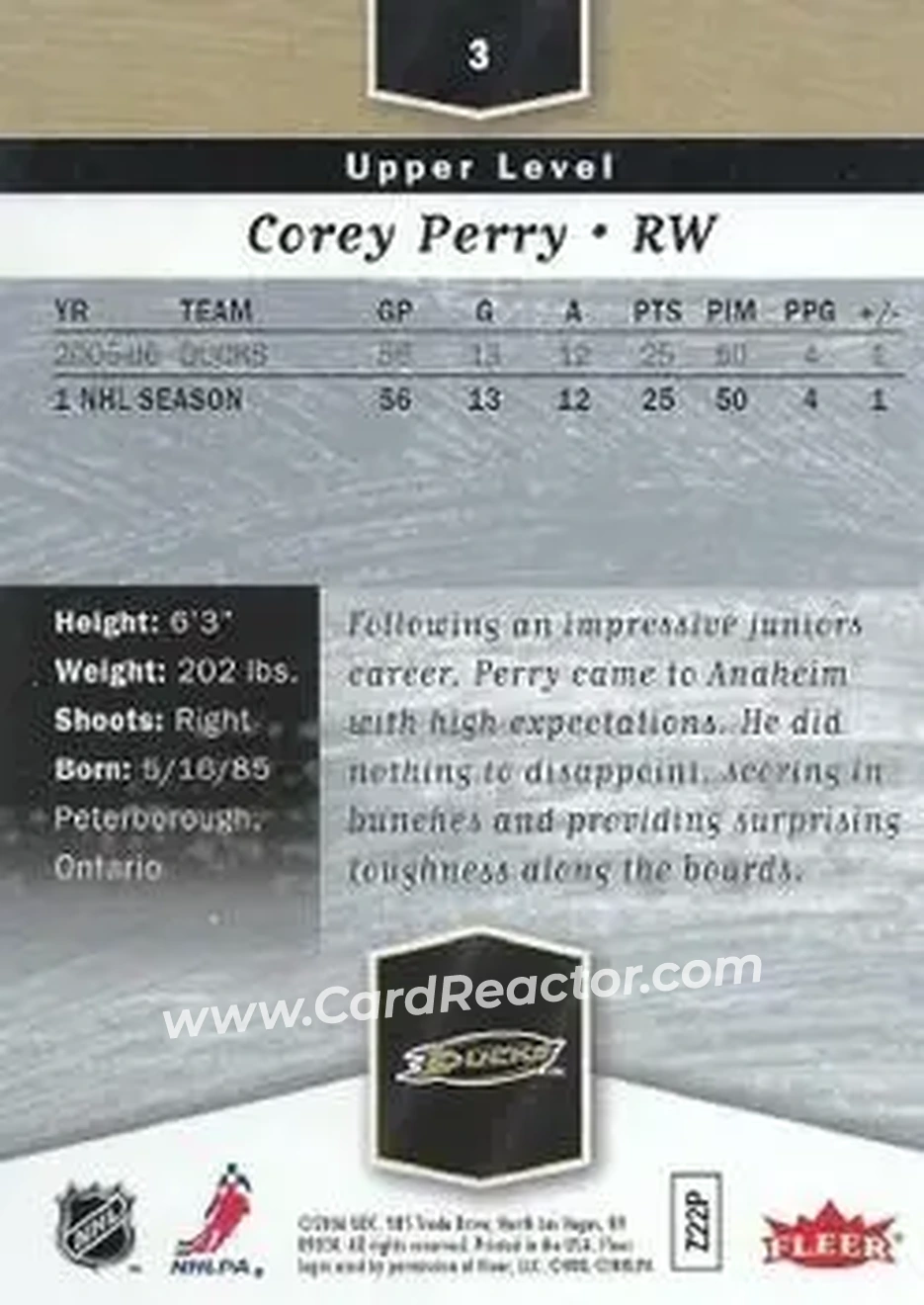 2006-07 Flair Showcase #3 - Corey Perry - Anaheim Ducks - Back